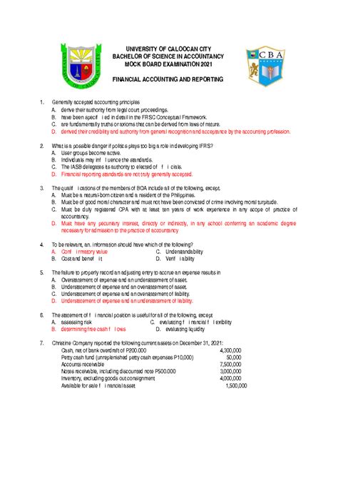 UCC Mock Board Exam 2021 FAR 70 .
